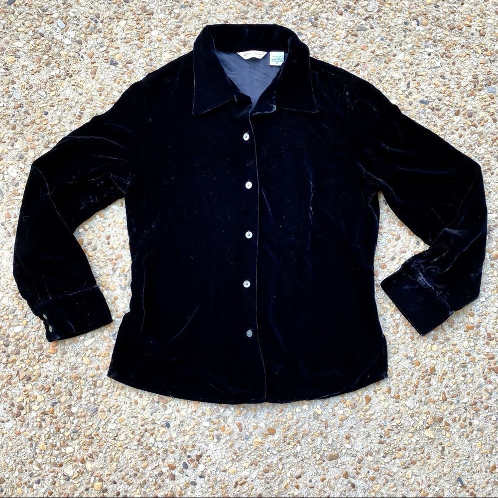 Vtg Eddie Bauer Y2K Velvet Silk Blend Blouse Size M